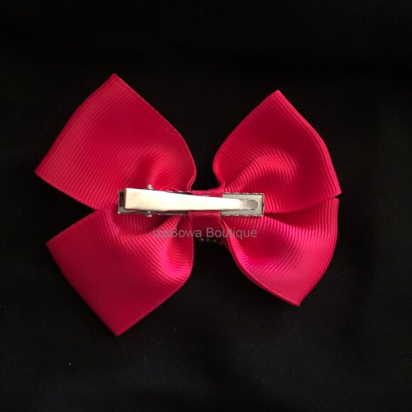Hot Pink Polka Dot 4" Double Stacked Bow 4B2921 Handmade NWT Boutique - Picture 2 of 2